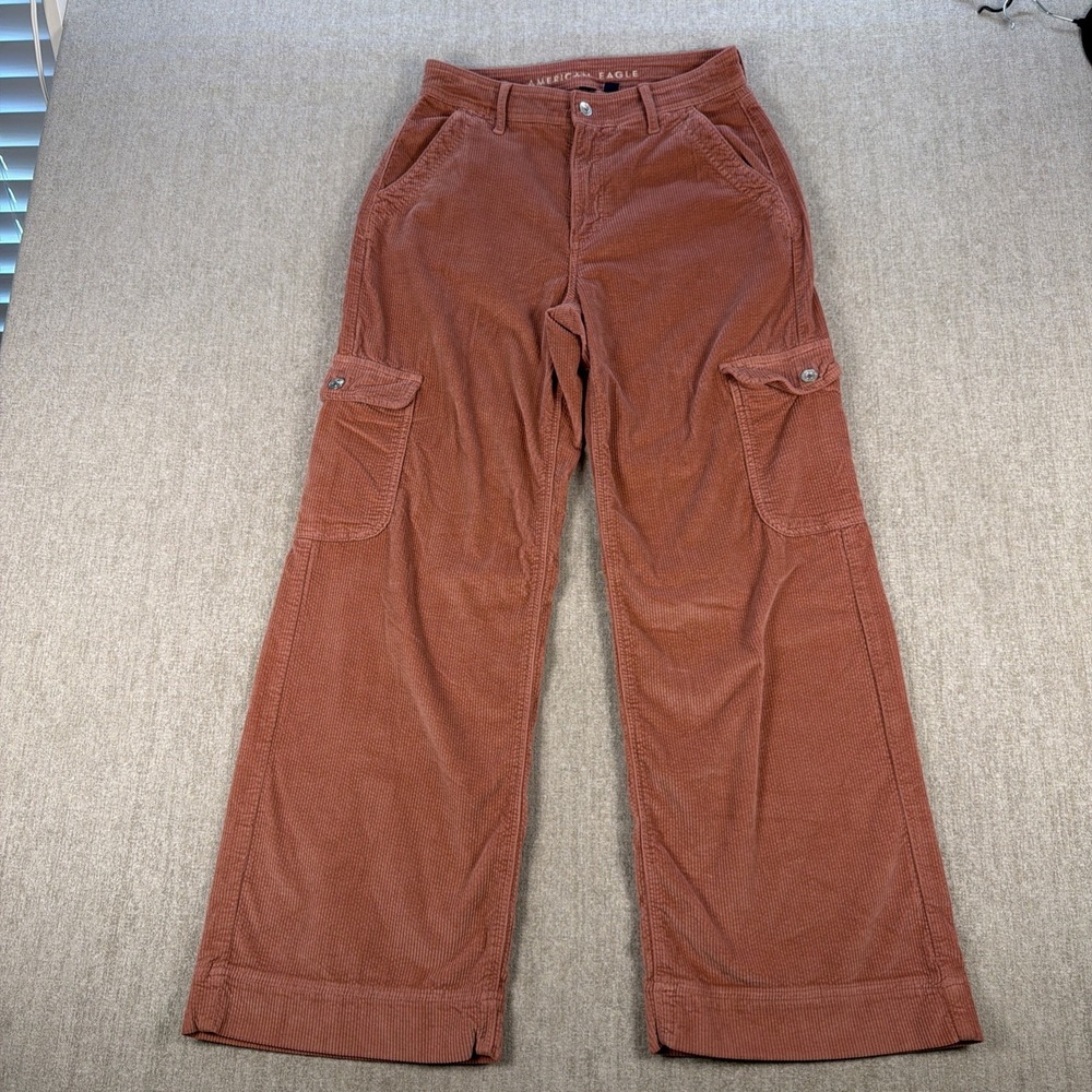 American Eagle Pants Women Sz 4 Pink Corduroy Cargo Pants Y2K Wide Leg